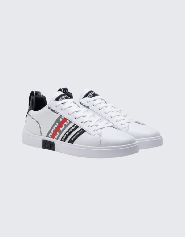 Replay Polys Stripes Sneakers In White And Black Men