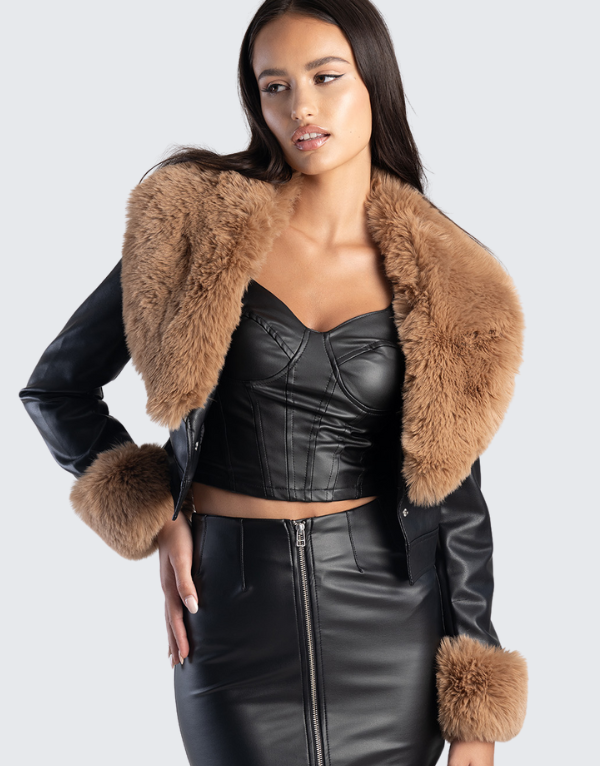 Sissy Boy Fashion Pu Faux Leather Jacket In Black And Brown Womens