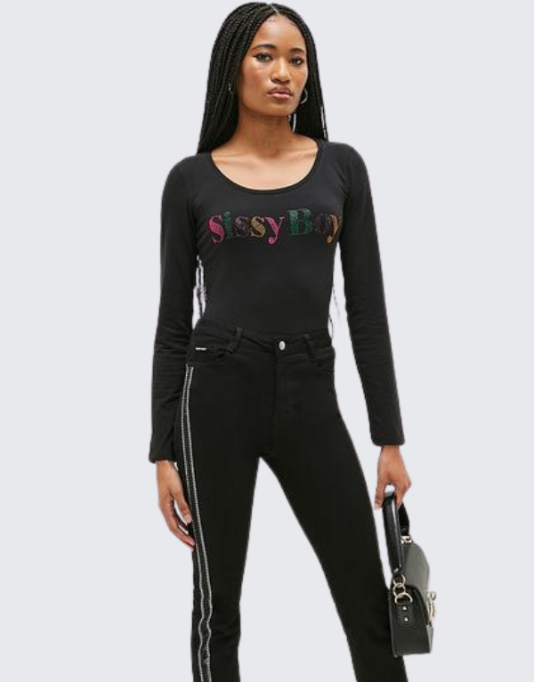 Sissy Boy Fitted Colourful Logo T-Shirt In Black Women