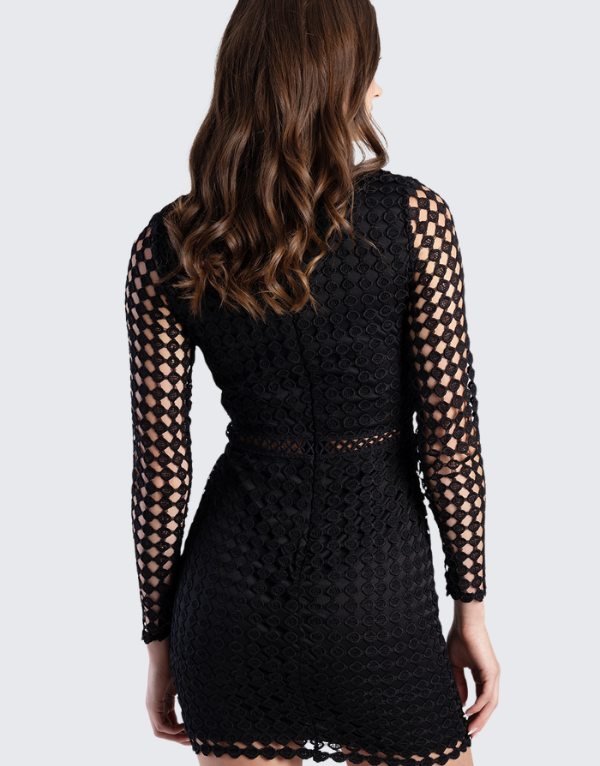 Sissy Boy High Neck Crochet Dress In Black Womens