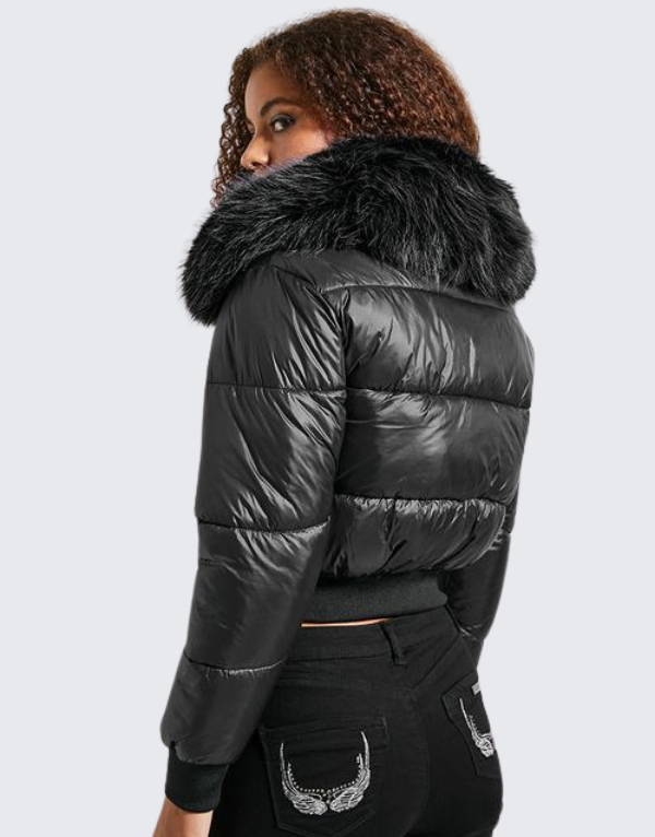 Sissy Boy Puffer Jacket With Fur Collar In Black Women