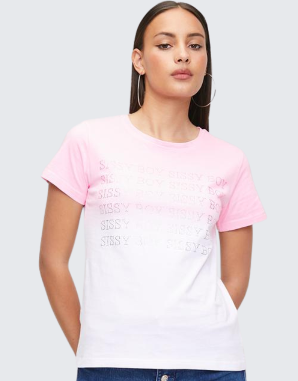 Sissy Boy Regular Fit Tie Dye Logo T-Shirt Pink/White Womens