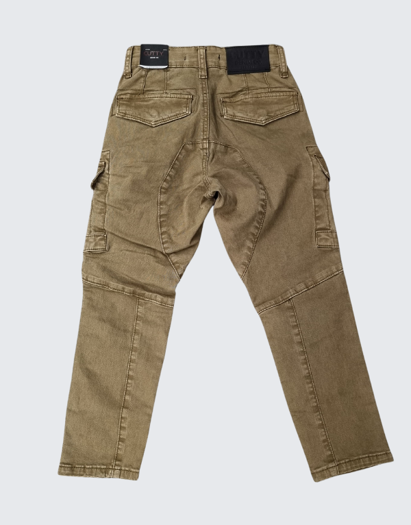 Cutty Boys Rain Cargo Denim Jeans In Fatigue Green Kids