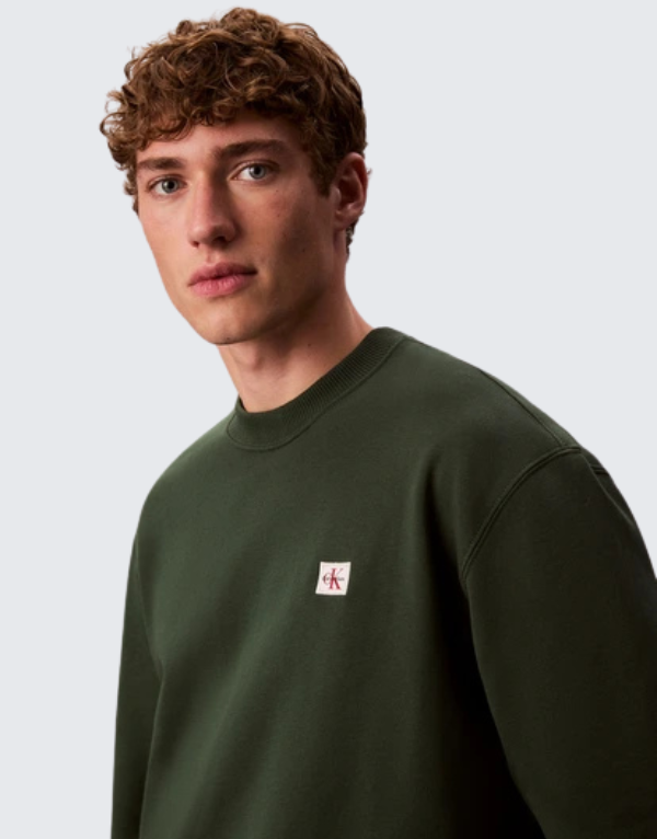 Calvin Klein 350 Terry Badge Crew Neck Sweater Dark Green Men