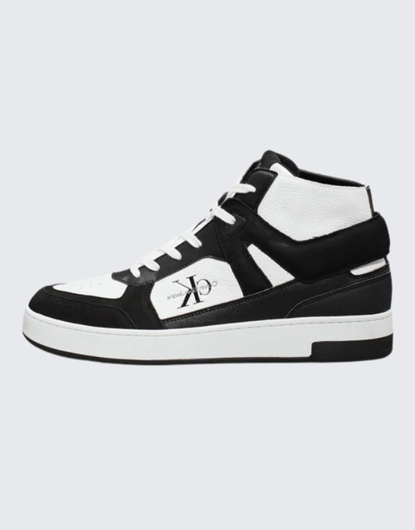Calvin Klein Basket Cup Mid Lace-Up Sneakers In Authentic Black And White Mens