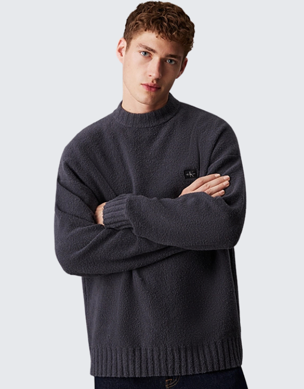 Calvin Klein Bouclé Boxy Sweater In Dark Grey Men