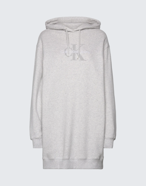 Calvin Klein Chenille Monologo Hoodie Dress In Grey Heather Women