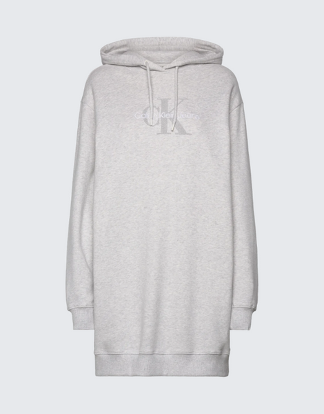 Calvin Klein Chenille Monologo Hoodie Dress In Grey Heather Women