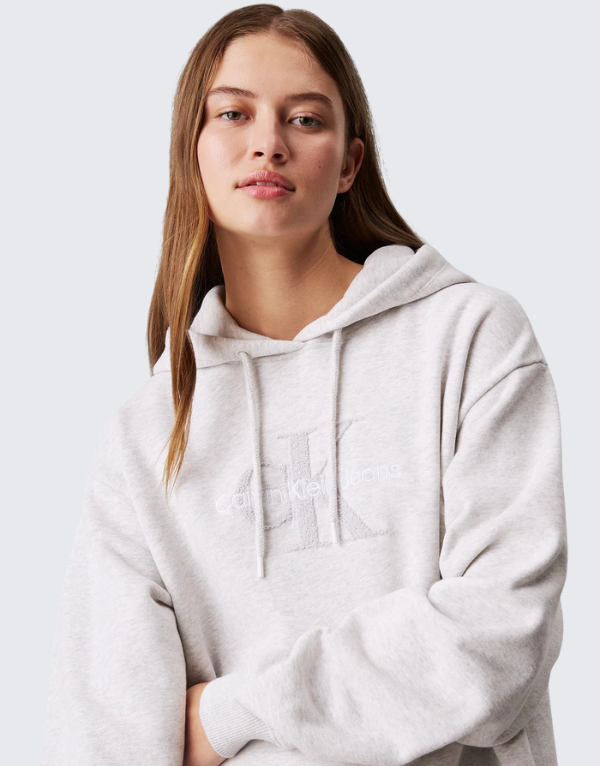 Calvin Klein Chenille Monologo Hoodie Dress In Grey Heather Women
