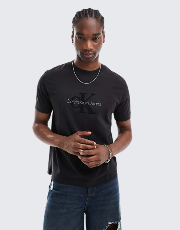 Calvin Klein Chenille Monologo T-Shirt In Black Men