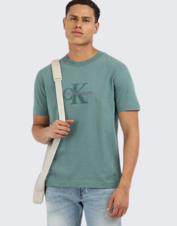 Calvin Klein Chenille Monologo T-Shirt In Teal Men 