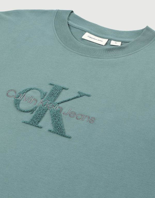 Calvin Klein Chenille Monologo T-Shirt In Teal Men 