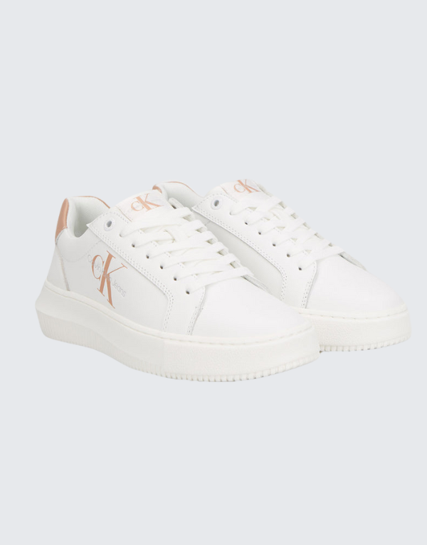 Calvin Klein Chunky Cupsole Mono Leather Sneakers In White Multi Women