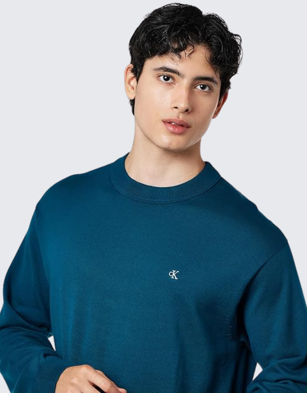 Calvin Klein Easy Cotton Crew Neck Sweater Teal Men