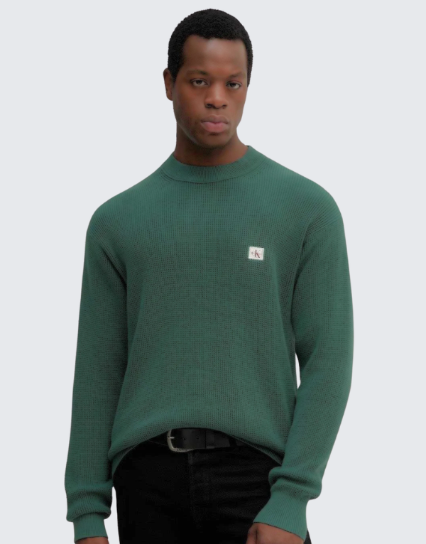 Calvin Klein Easy Cotton Waffle Knit Sweater Green