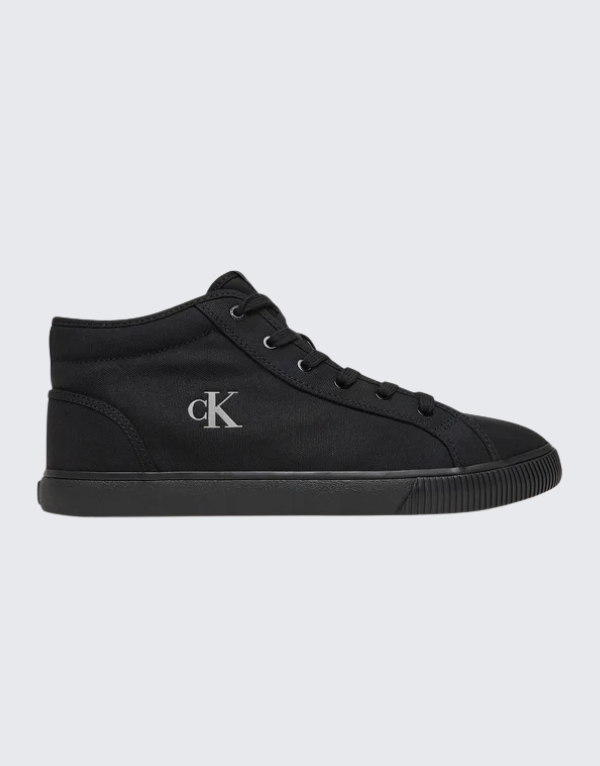 Calvin Klein Essential Vulcanized Mid-Top Canvas Sneakers In Black Men