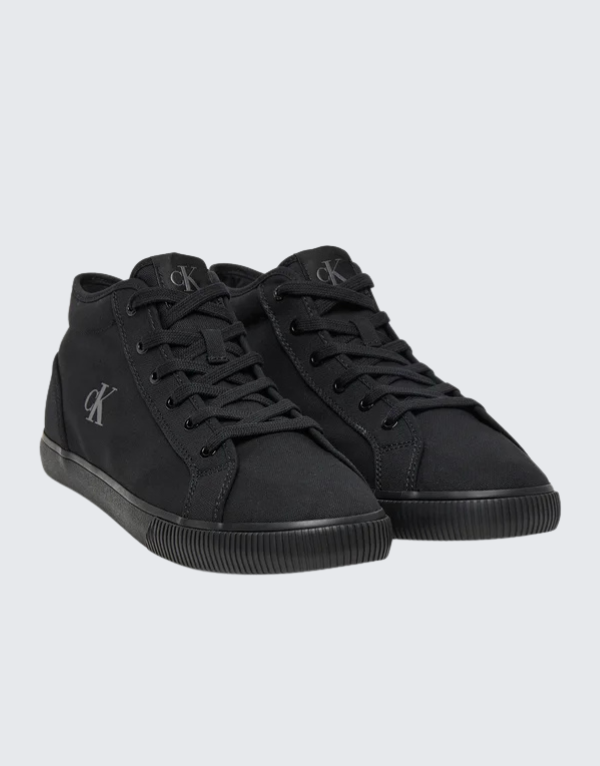 Calvin Klein Essential Vulcanized Mid-Top Canvas Sneakers In Black Men
