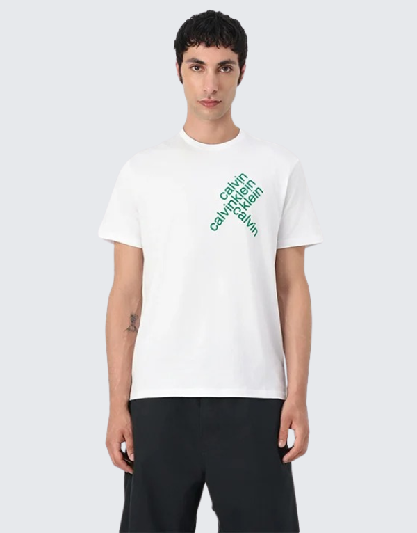 Calvin Klein Eu Word Stack Short Sleeve T-Shirt In White Men