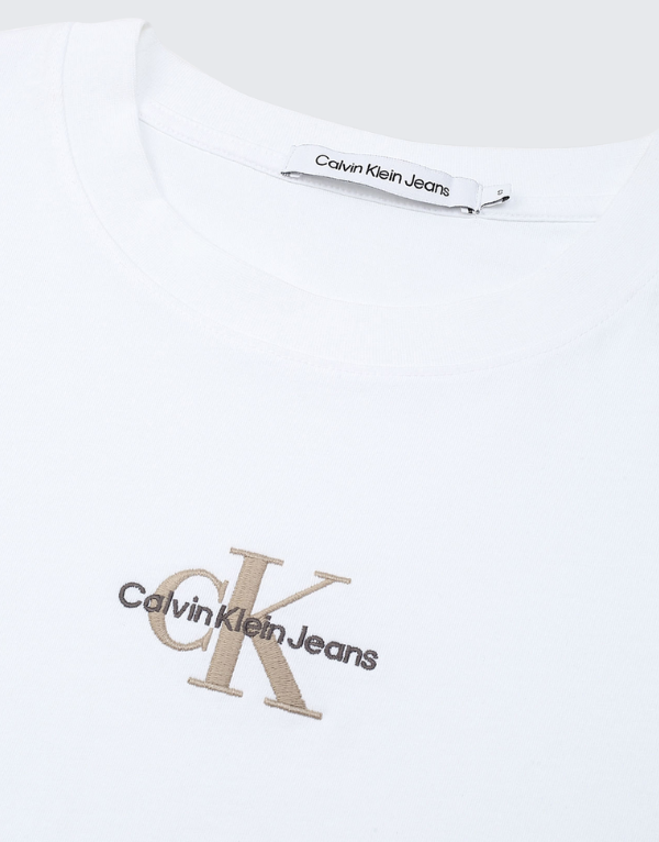 Calvin Klein Mono Logo Slim Fit T-Shirt In White Womens