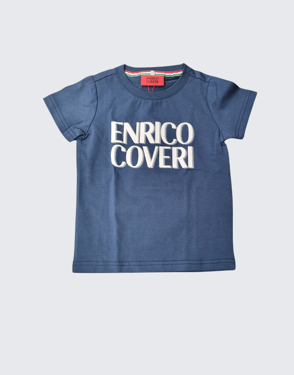 Enrico Coveri Short Sleeve T-Shirt In Denim Blue Kids