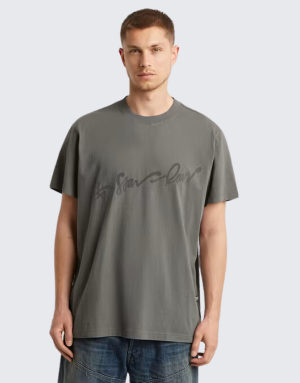 G-Star Raw Flock G-Script Loose Fit Short Sleeve T-Shirt In Gs Grey Men