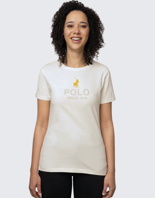 Polo Anna Printed Short Sleeve T-Shirt In Off White Womens