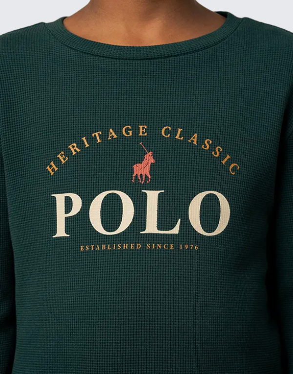 Polo Boys Patrick Text Long Sleeve T-Shirt In Forest Green Kids