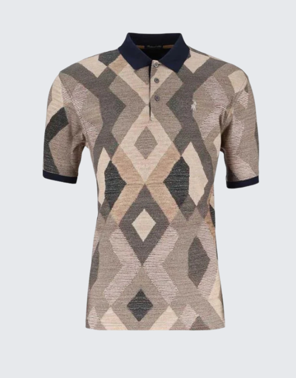 Polo  Geometric Short Sleeve Golfer In Light Brown Men