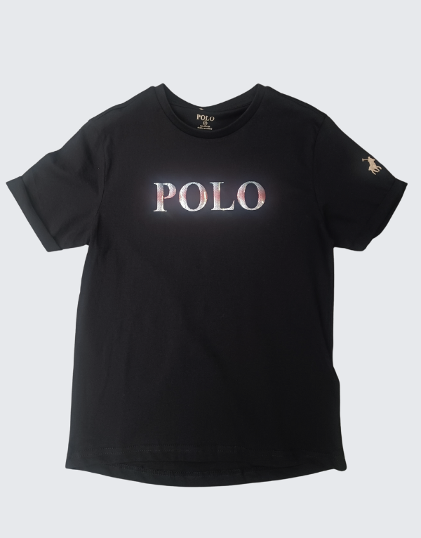 Polo Girls Maya Sequin Hem T-Shirt In Black 