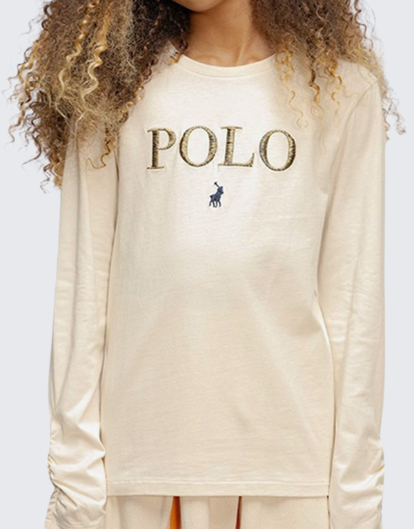 Polo Girls Olivia Long Sleeve T-Shirt In Stone Kids 