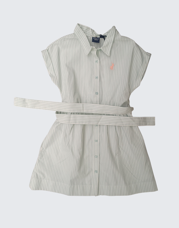 Polo Girls Payton Striped Shirt Dress In Mint Kids