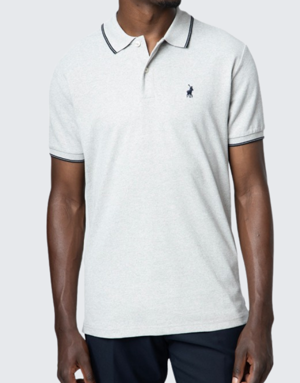 Polo Tipped Short Sleeve Golfer Grey Melange Men