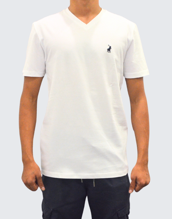 Polo V-Neck Short Sleeve T-Shirt In White Men 