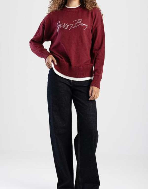Sissy Boy Basic Knit Sweater In Burgundy  Women
