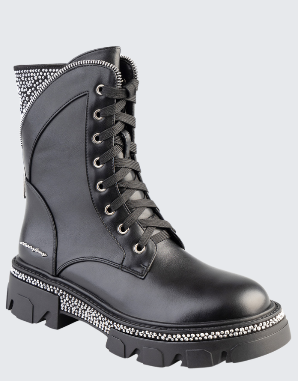 Sissy Boy Lace-Up Diamante Boots In Black Womens