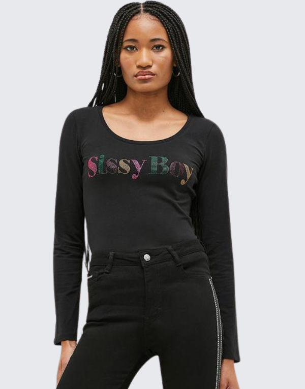 Sissy Boy Fitted Colourful Logo T-Shirt In Black  Women