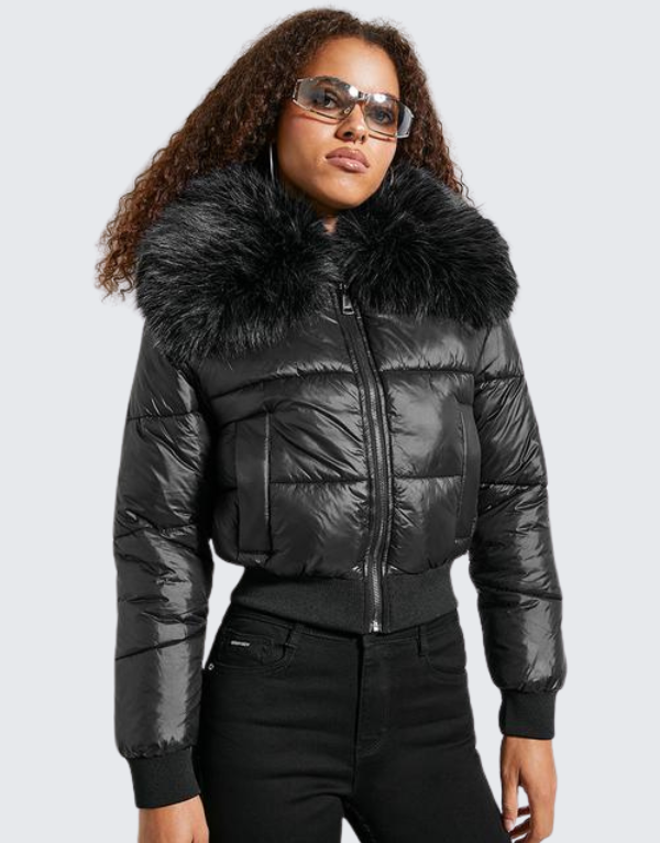 Sissy Boy Puffer Jacket With Fur Collar In Black  Women