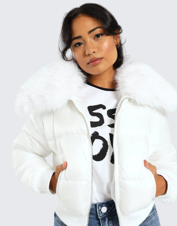 Sissy Boy Puffer Jacket With Fur Collar In White  Women
