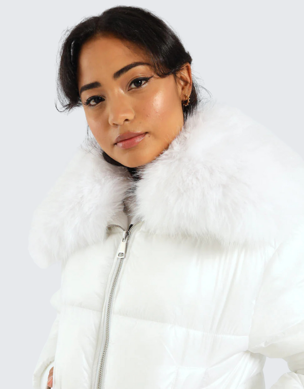 Sissy Boy Puffer Jacket With Fur Collar In White  Women