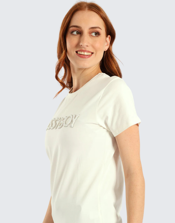 Sissy Boy Regular Fit Pearl Short Sleeve T-Shirt In Off White Women