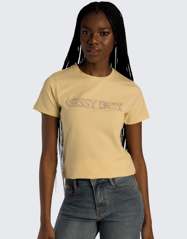 Sissy Boy Regular Fit Short Sleeve T-Shirt In Pale Yellow Women