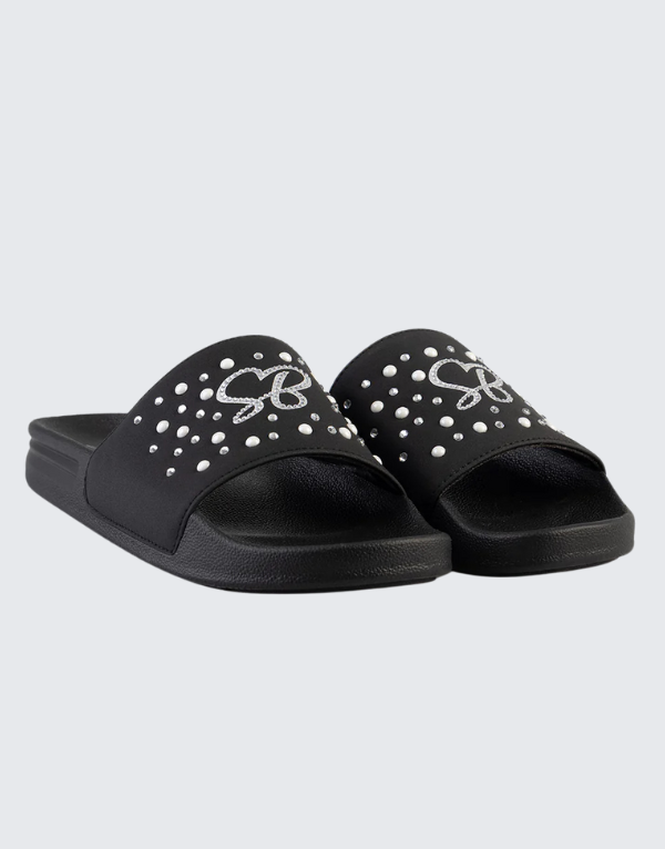 Sissy Boy Slide Sandals With Pearls In Black